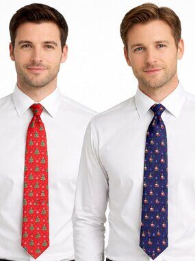Red/Blue Silk Christmas Tie Set Festive Fun Gift Party Preppy Travel Winter Work